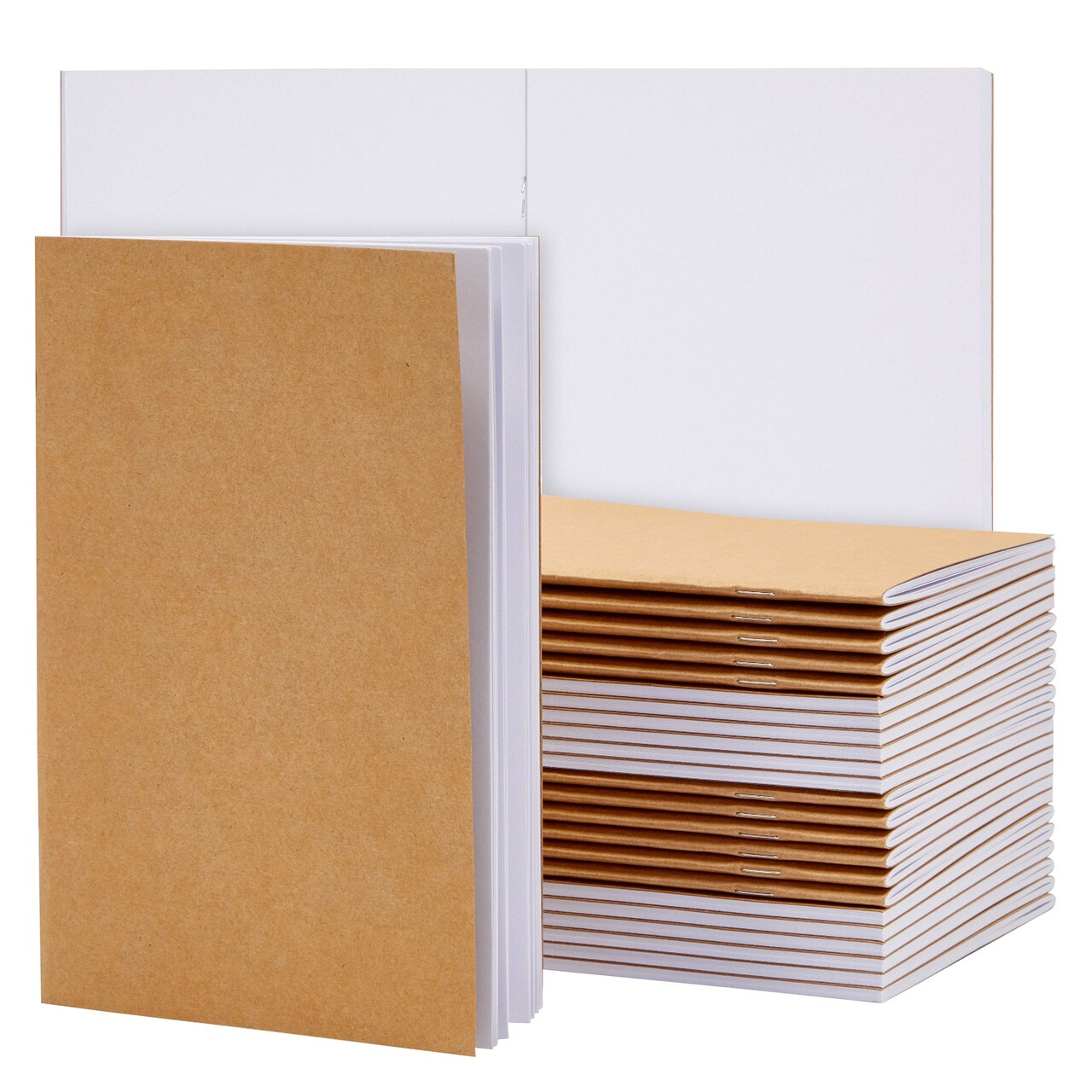 24 Pack Blank Journals Bulk Set, Kraft Paper Blank Book To Write Stories,  5.5 x 8.5 Inch Notebooks for Kids, Drawing, Sketching (A5 Size, Brown)